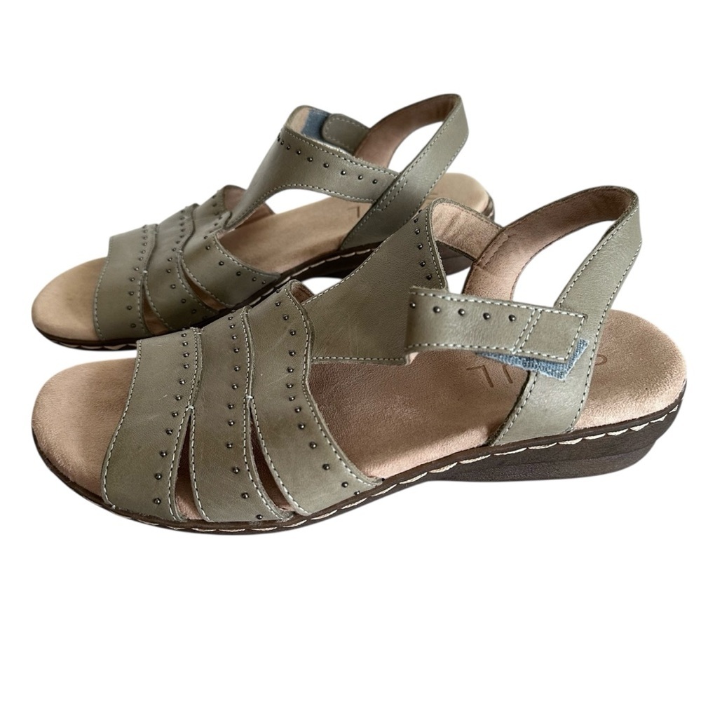 Soul Naturalizer Beacon Green Leather Sandals Sz 8 Memory Foam Boho Comfort
